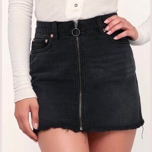 NWT We The Free Zip It Up Mini Denim Skirt Black Wash Raw Hem Size 25